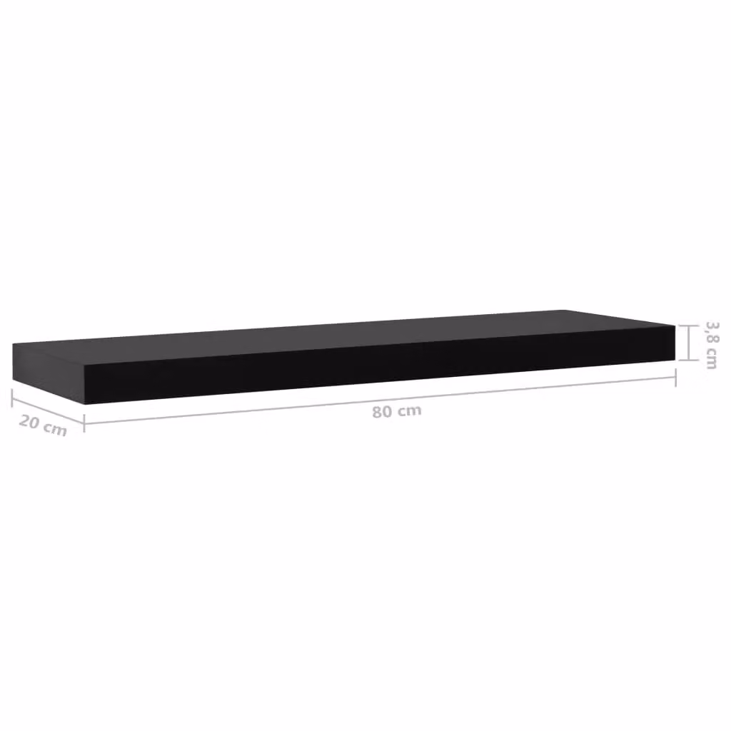 Berkfield Home Black Lacquered Floating Wall Shelves, 2 Pack, W: 80 cm, D: 20 cm, H: 3.8 cm – 5