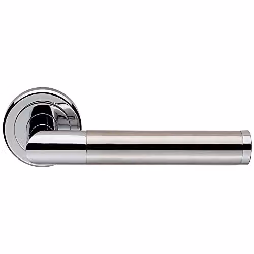 Loops Pair Sectional Round Bar Lever on Round Rose with Concealed Fix, Polished Satin Chrome – 1