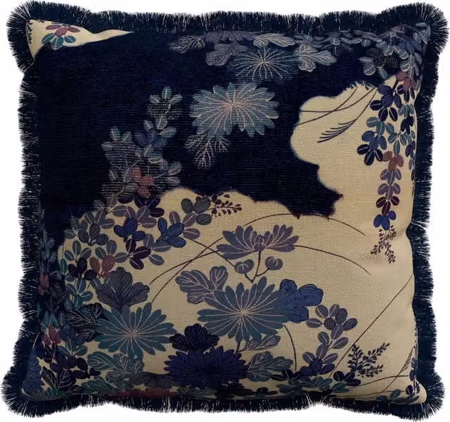 V&A Kyoto Garden Floral Square Cotton Cushion in Blue