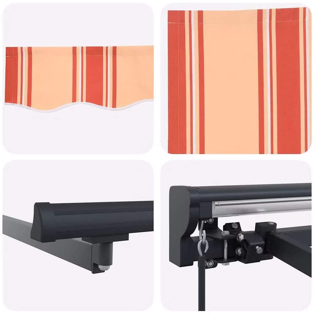 Berkfield Home Manual Retractable Folding Arm Awning in Yellow, Orange and Grey, W: 300 cm, D: 250 cm – 3