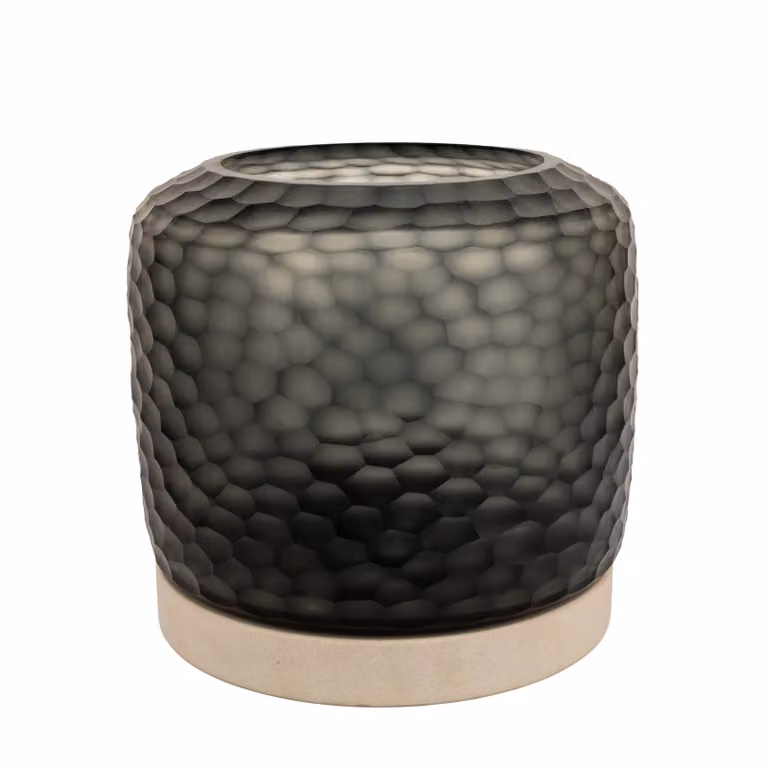 Dome Deco FOGO Hurricane M Black Glass Geometric Tabletop Candle Holder for Tealights and Pillar Candles