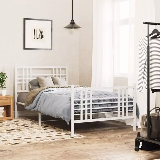 Berkfield Home Metal Bed Frame with Footboard, White, W/D/H: 90 x 200 cm