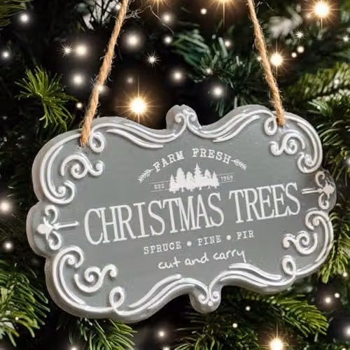Melody Maison Vintage Christmas Trees Metal Wall Plaque in Green, White and Petrol, W: 18 cm, H: 10.5 cm – 2