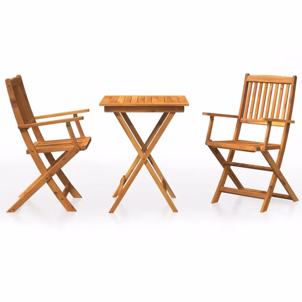 Berkfield Home 3 Piece Folding Garden Dining Set in Brown Solid Oiled Acacia Wood – 2