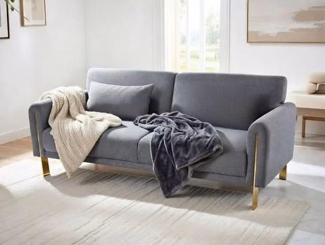 DS Living Como 2 Seater Upholstered Sofa Bed in Grey with Solid Wood Frame and Pull Out Drawer – 1