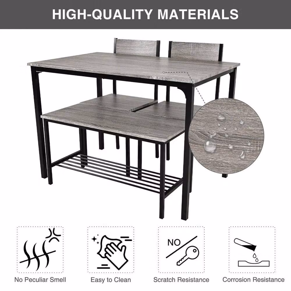 EONLION 4 Piece Grey Wooden Compact Dining Table Set with Rectangular Table W: 100 cm – 2