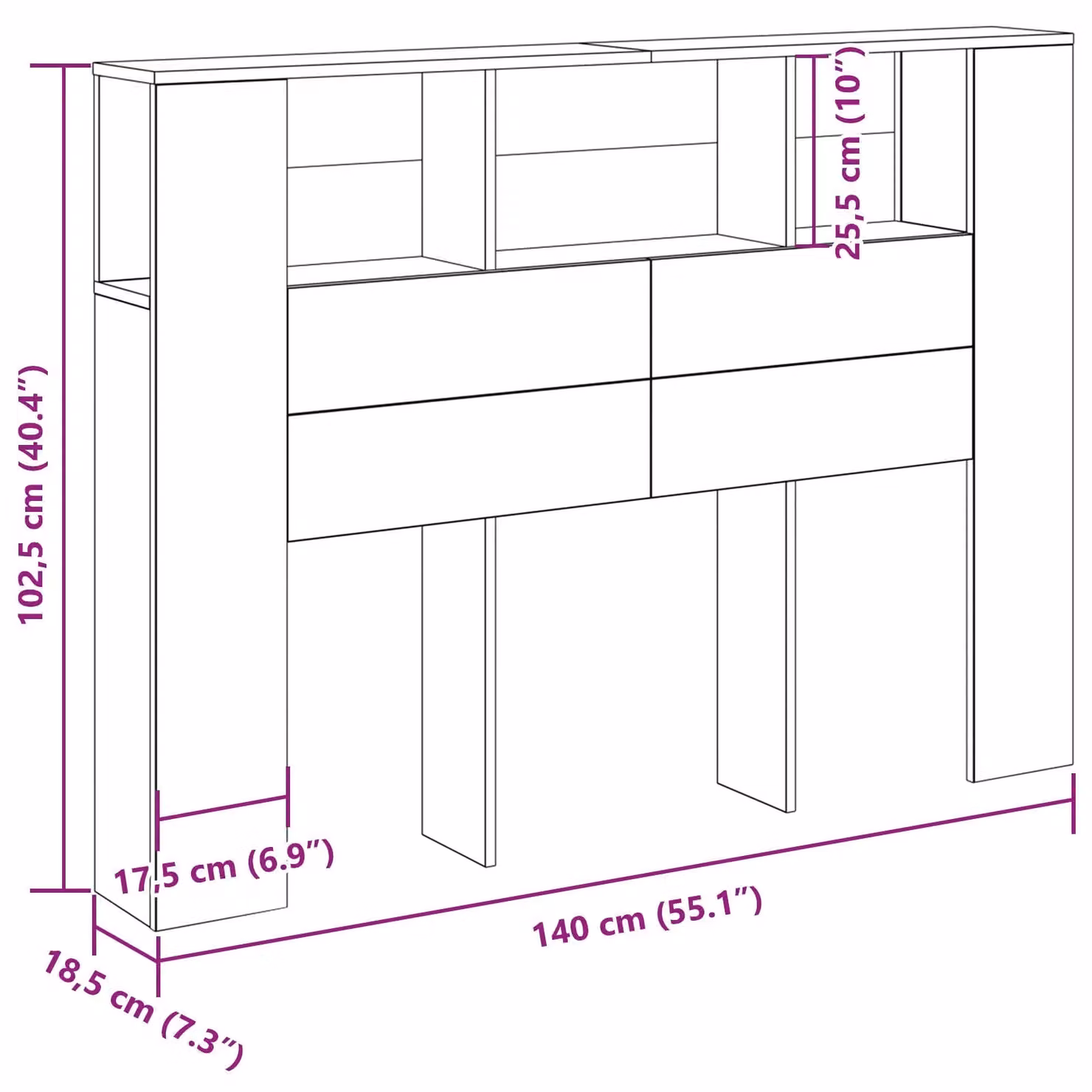 Berkfield Home Black Oak Headboard Cabinet, W: 140 cm, D: 19 cm, H: 104.5 cm – 4