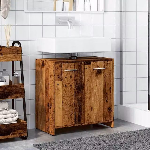 Berkfield Home Rustic Brown Bathroom Sink Cabinet in Engineered Wood W/D/H: 60 x 33 x 60 cm