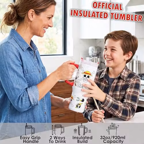 Get Trend One Piece Insulated Stainless Steel Tumbler with Straw and Handle, 920ml, Multicolour and White – 2
