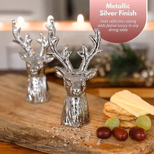 Marco Paul Interiors Silver Ceramic Stag Salt and Pepper Shaker Set of 2 – 7