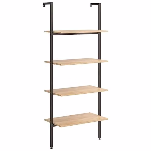 vidaXL 4-Tier Leaning Ladder Shelf in Light Brown and Black, W/D/H: 64 x 35 x 152.5 cm