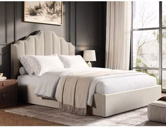 Flair Margot Beige Fabric Upholstered Ottoman Bed, W/D/H: 140 x 200 cm