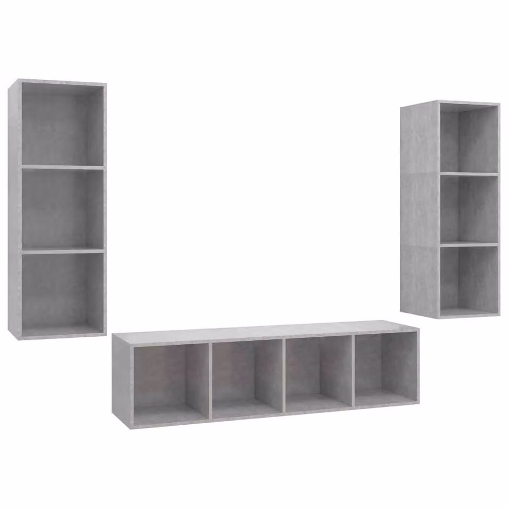 Berkfield Home Practical 3 Piece TV Cabinet Set in Concrete Grey MDF – 3
