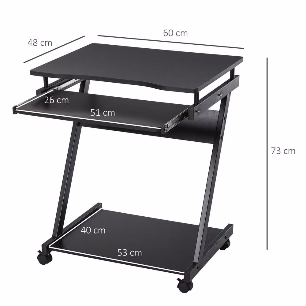 Wyld Haus Kamo Mobile Computer Desk in Black with Castor Wheels and Sliding Keyboard Tray – 4