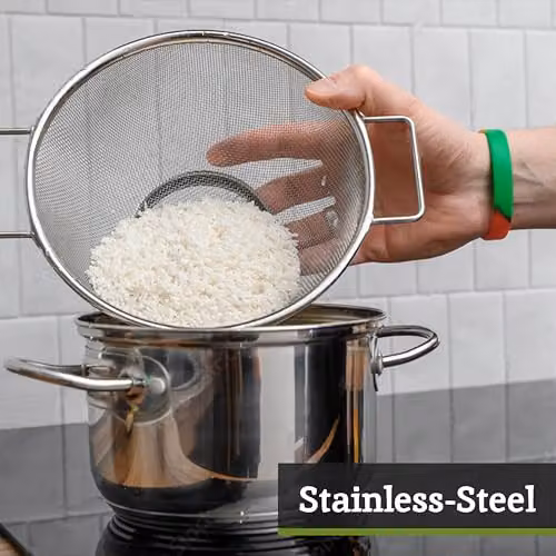 Orsina Round Stainless Steel Fine Mesh Sieve with Dual Handles in Silver – 5