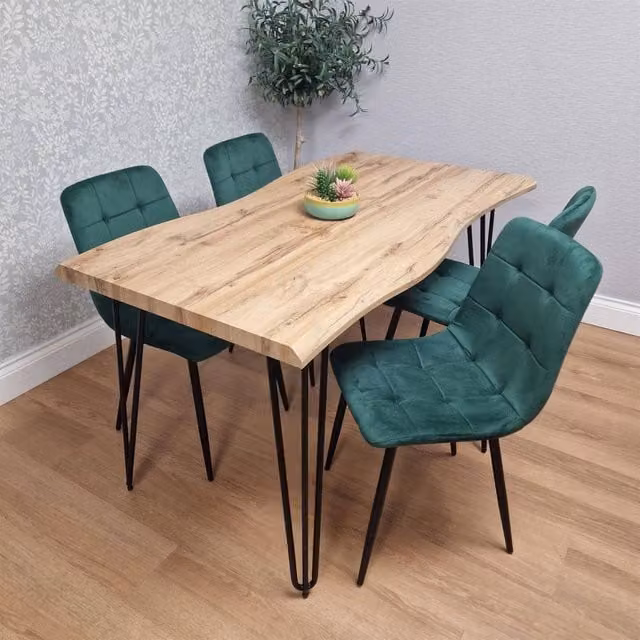 KOSY KOALA Dining Table Set with 4 Green Chairs and Rectangular Wood Table – 1