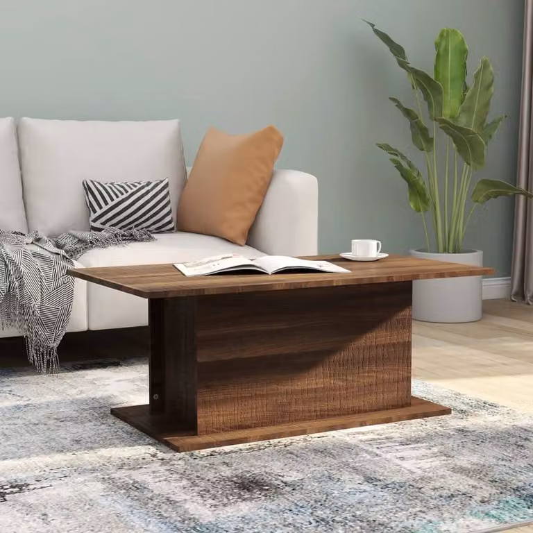 Berkfield Home Modern Rectangular Coffee Table in Brown Oak, W/D/H: 102 x 55.5 x 40 cm