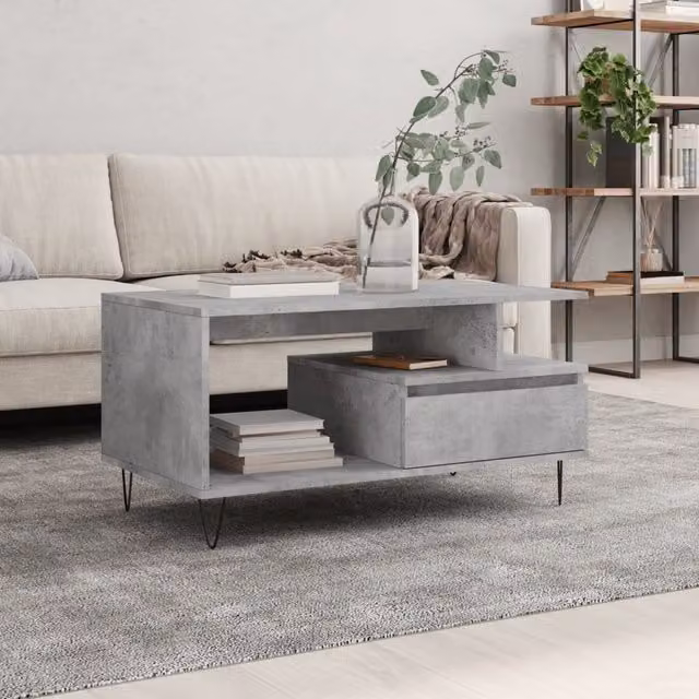 Berkfield Home Modern Rectangular Coffee Table in Concrete Grey, W/D/H: 90 x 49 x 45 cm