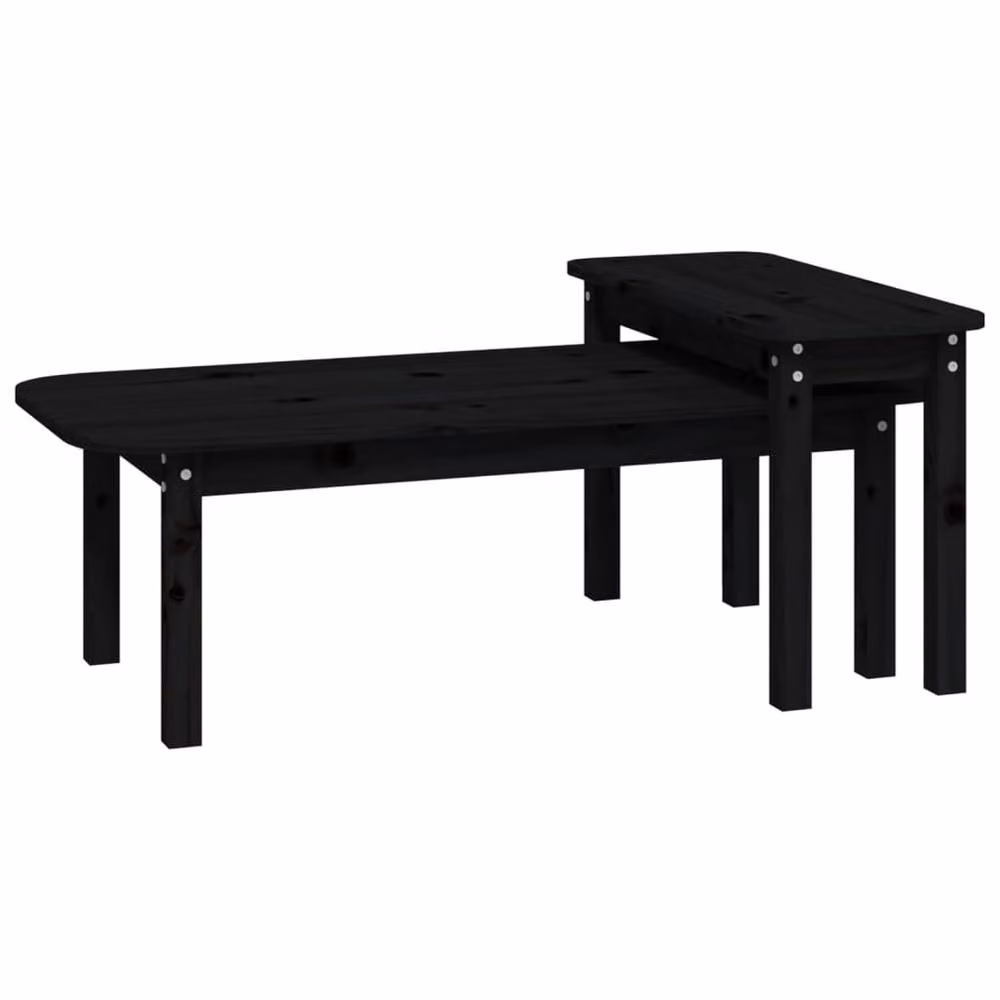 Berkfield Home Beautiful 2 Piece Black Solid Pine Wood Coffee Table Set with Nested Tops – 2