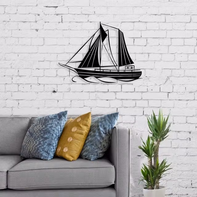 Decortie Sail Modern Metal Wall Art Nautical Maritime Decorative Ornament in Black