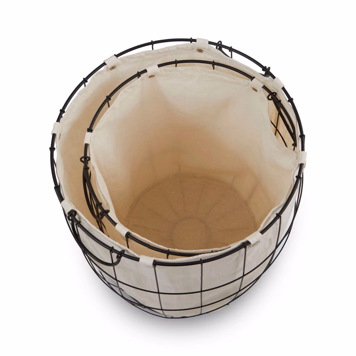 Orsina Set of Two Matte Black and White Round Wire Laundry Baskets with Removable Cotton Liners – 2