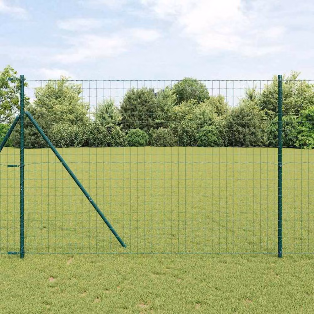 Berkfield Home Euro Fence with 7 Posts, Galvanised Steel, Green, W: 10 m, H: 1.5 m – 2