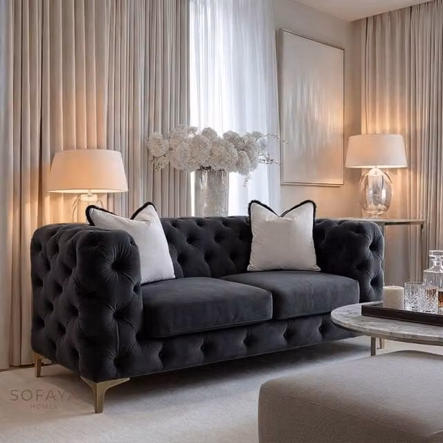 Sofaya Monaco 2 Seater Chesterfield Velvet Sofa in Black