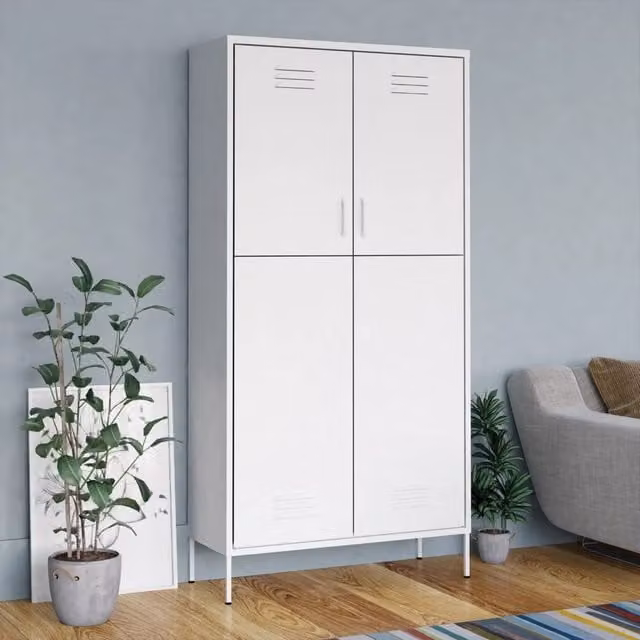Berkfield Home White Metal Wardrobe with Internal Shelves and Hanging Rod, W/D/H: 90 x 50 x 180 cm – 1