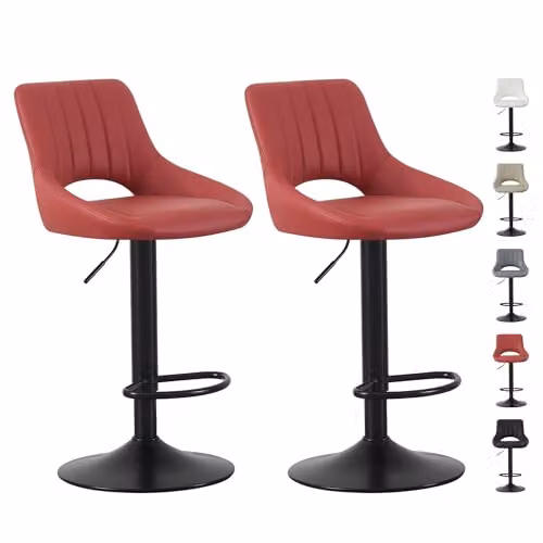 mcc direct Stacey Set of 2 Red Faux Leather Swivel Bar Stools with Backrest and Footrest