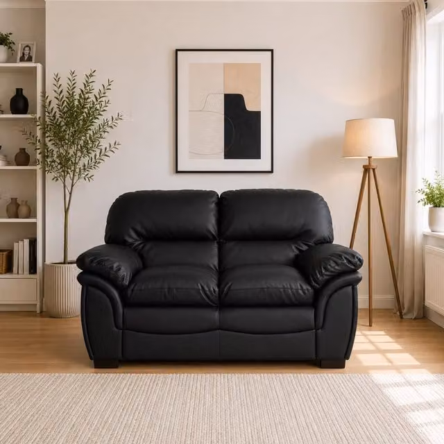 Artemis Home Leverton 2 Seat Upholstered Sofa in Black Synthetic Leather