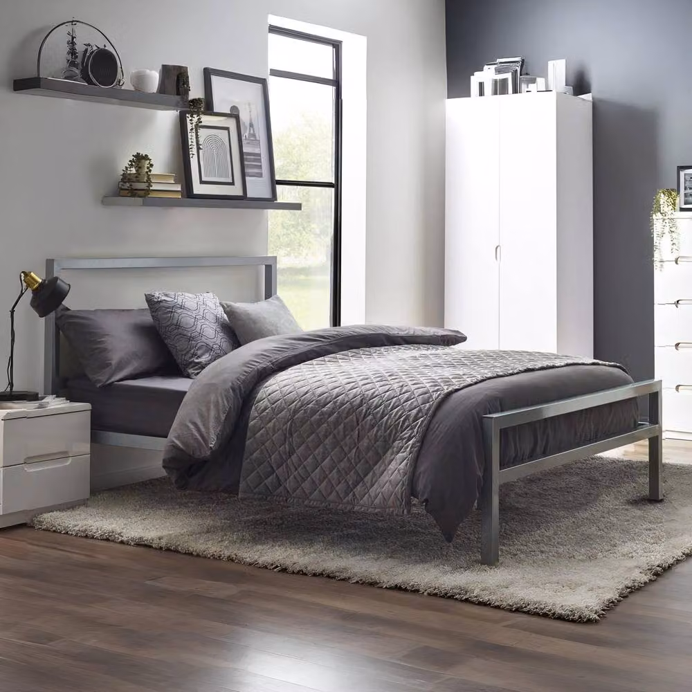 Cheshire Lagoon Modern Metal Bed in Silver, W/D/H: 90 x 200 cm – 2