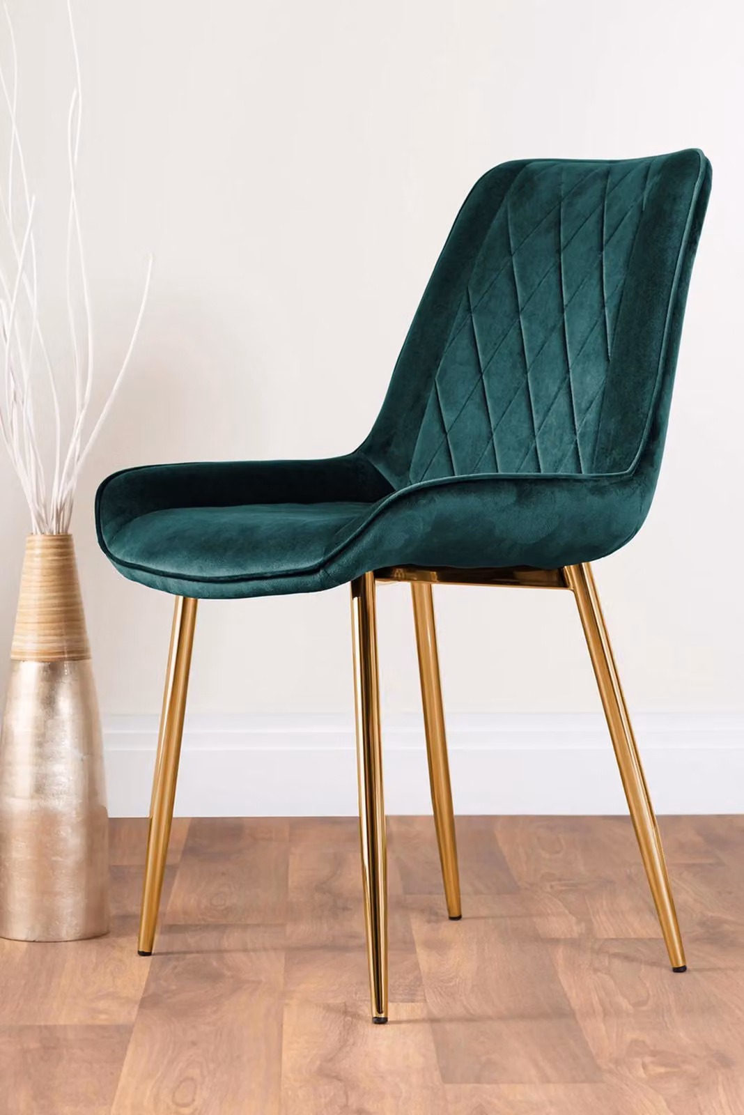 FurnitureboxUK Novara 100cm Round Tempered Glass Dining Table with Gold Legs and 4 Pesaro Green Velvet Chairs – 3