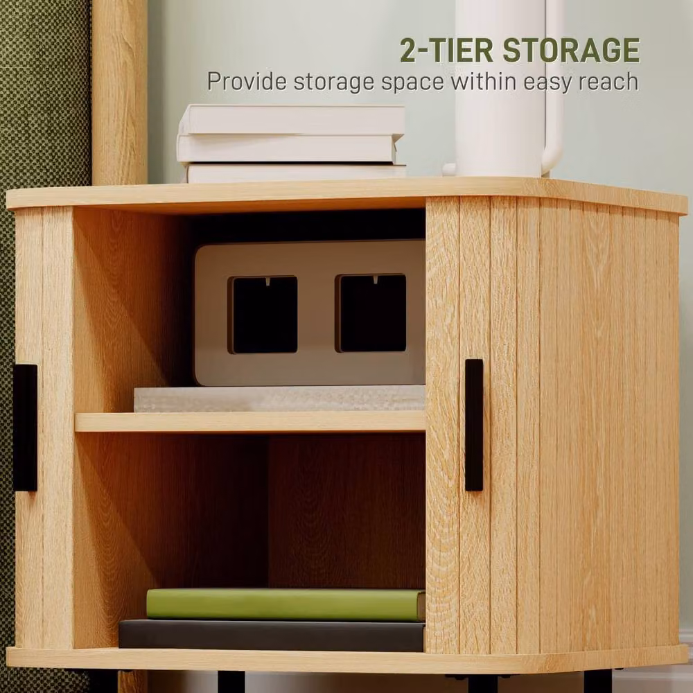 Wyld Haus Ritava Oak Tone Tambour Bedside Table with 2 Sliding Doors in Natural Brown and Black, W/D/H: 40 x 48 x 48 cm – 5