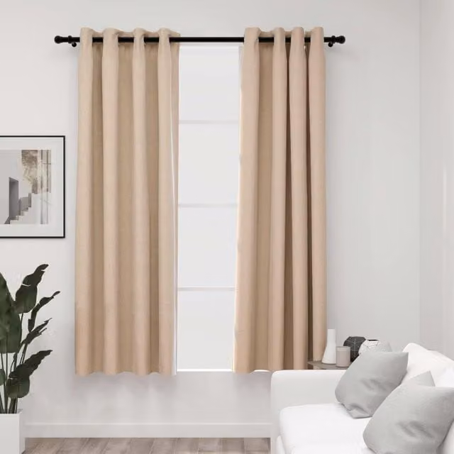 Berkfield Linen-Look Blackout Curtains with Eyelets, 2 Pack, Beige, W: 140 cm, H: 175 cm