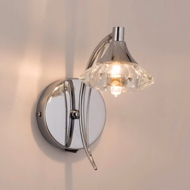 Harper Living Single Wall Light and Sconce in Polished Chrome and Silver with Crystal Glass