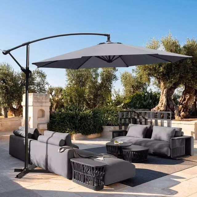Livingandhome 3m Cantilever Parasol with Adjustable Tilt in Grey