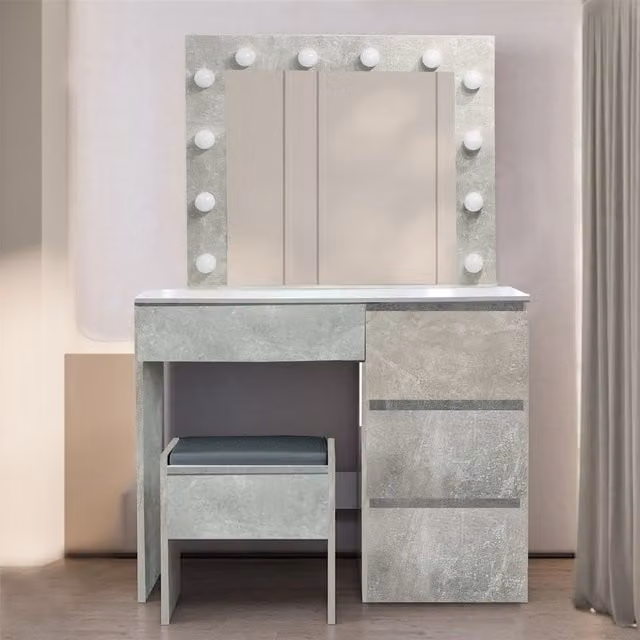 Kosy Koala Melody Dressing Table with 4 Drawers, LED Mirror and Stool in Grey