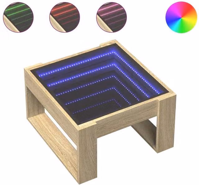 Berkfield Home Infinity LED Coffee Table in Sonoma Light Oak, W/D/H: 50 x 53 x 30 cm