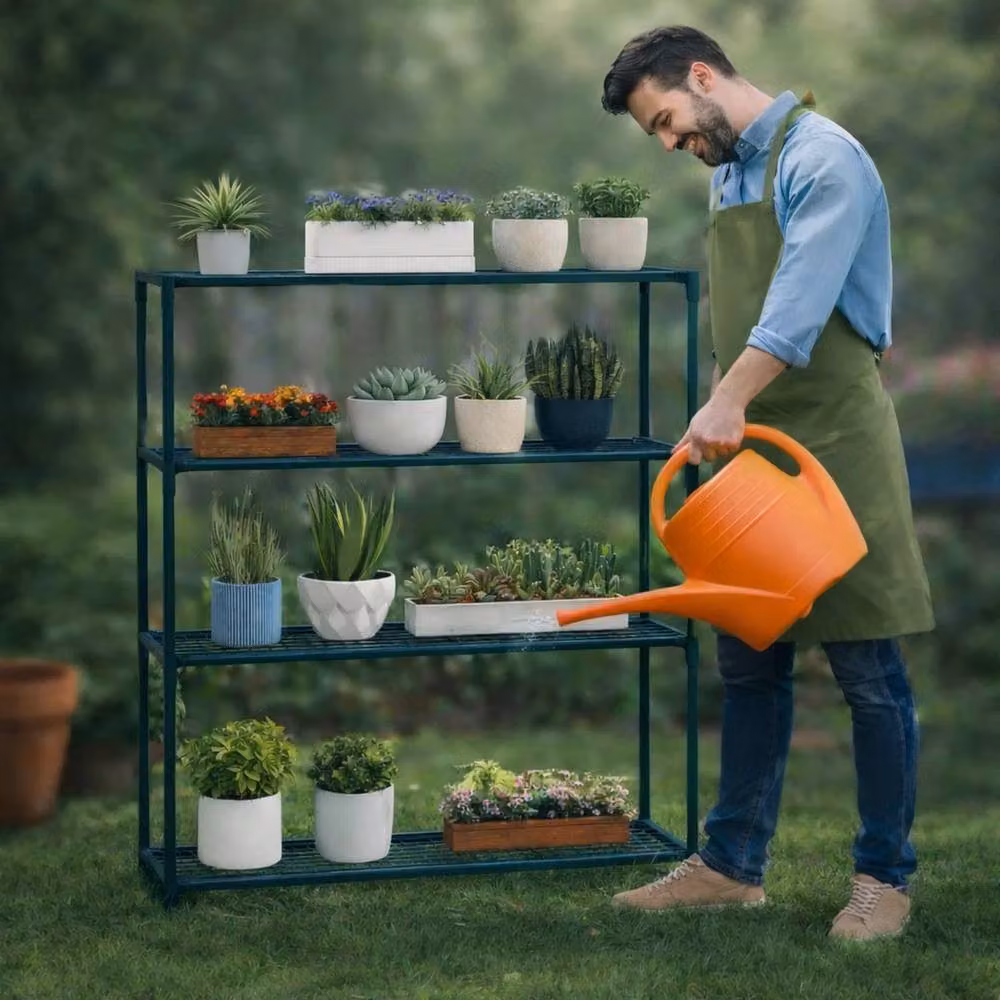 NESTLUNE 4 Tier Metal Plant Stand Planter Holder in Green, W/D/H: 100 x 30 x 106 cm – 5