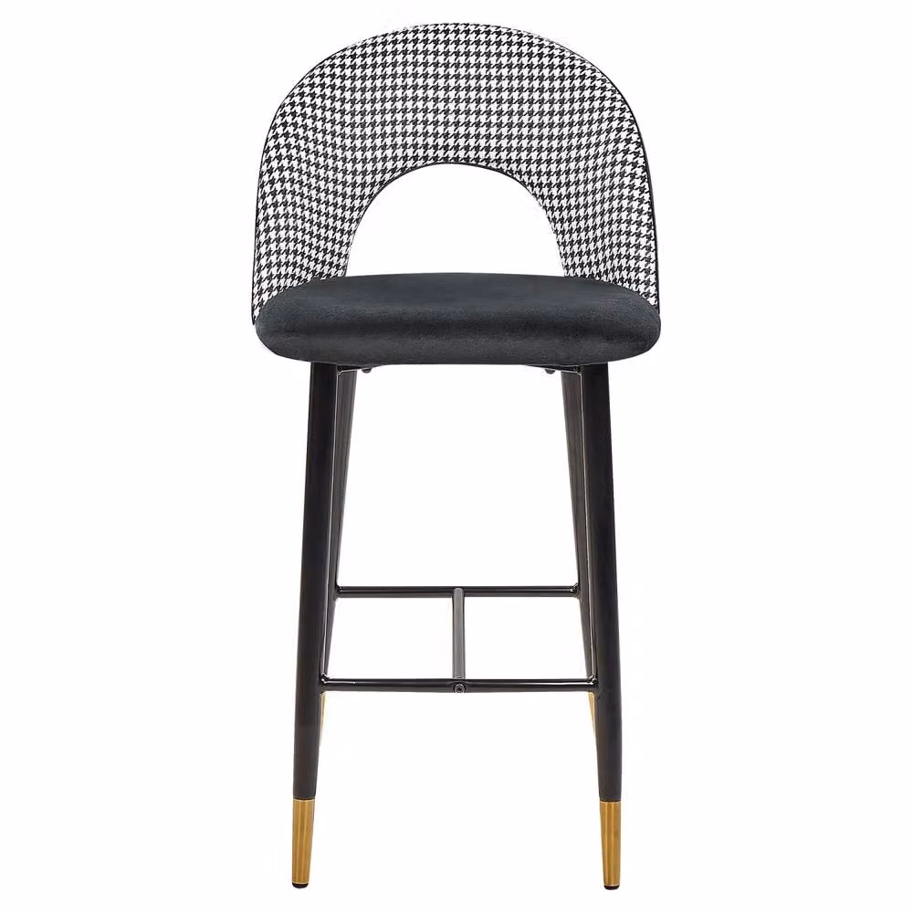 Wyld and Coco Set of 2 Velvet Steel Bar Chairs in Black and White with Gold Trim – 3