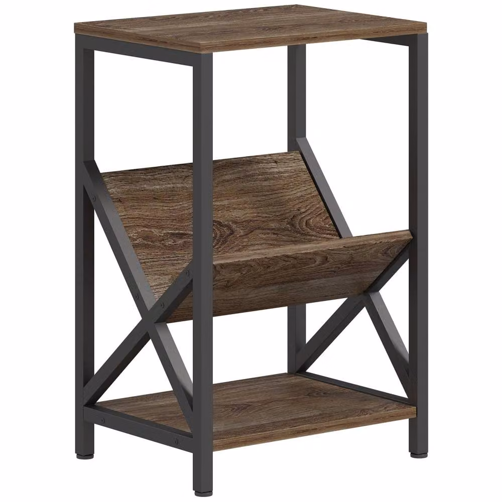 Wyld Haus Elfi Nere Oak Effect Narrow Side Table with Magazine Holder and 3 Tiers in Light Oak – 2
