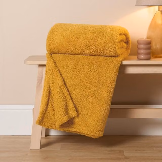 Brentfords Plain Yellow Soft Teddy Fleece Throw, 240 cm