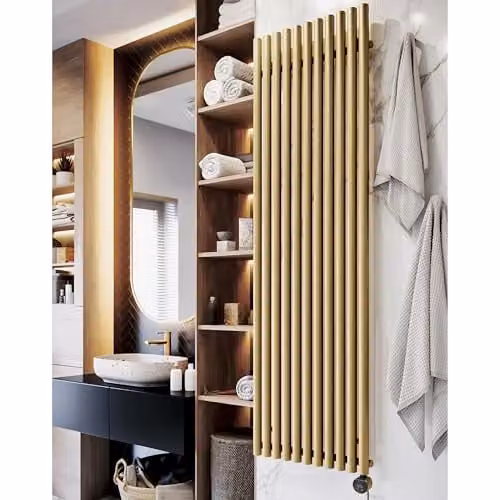Terma Rolo Room E Electric Radiator with Wifi and App Control, Gold, 1.5 kW, H x W x D: 200 x 59 x 5.9 cm