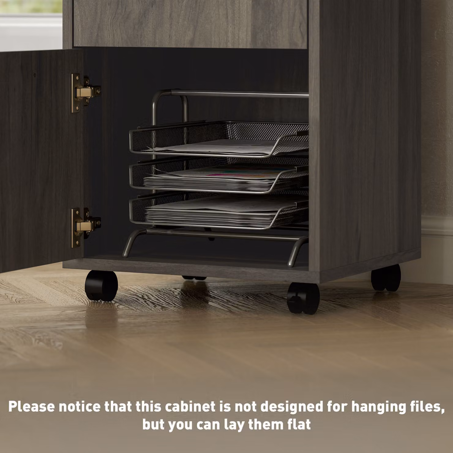 HOMCOM Grey Mobile Filing Cabinet and Office Organiser with Drawer, Open Shelf and 4 Wheels – 5