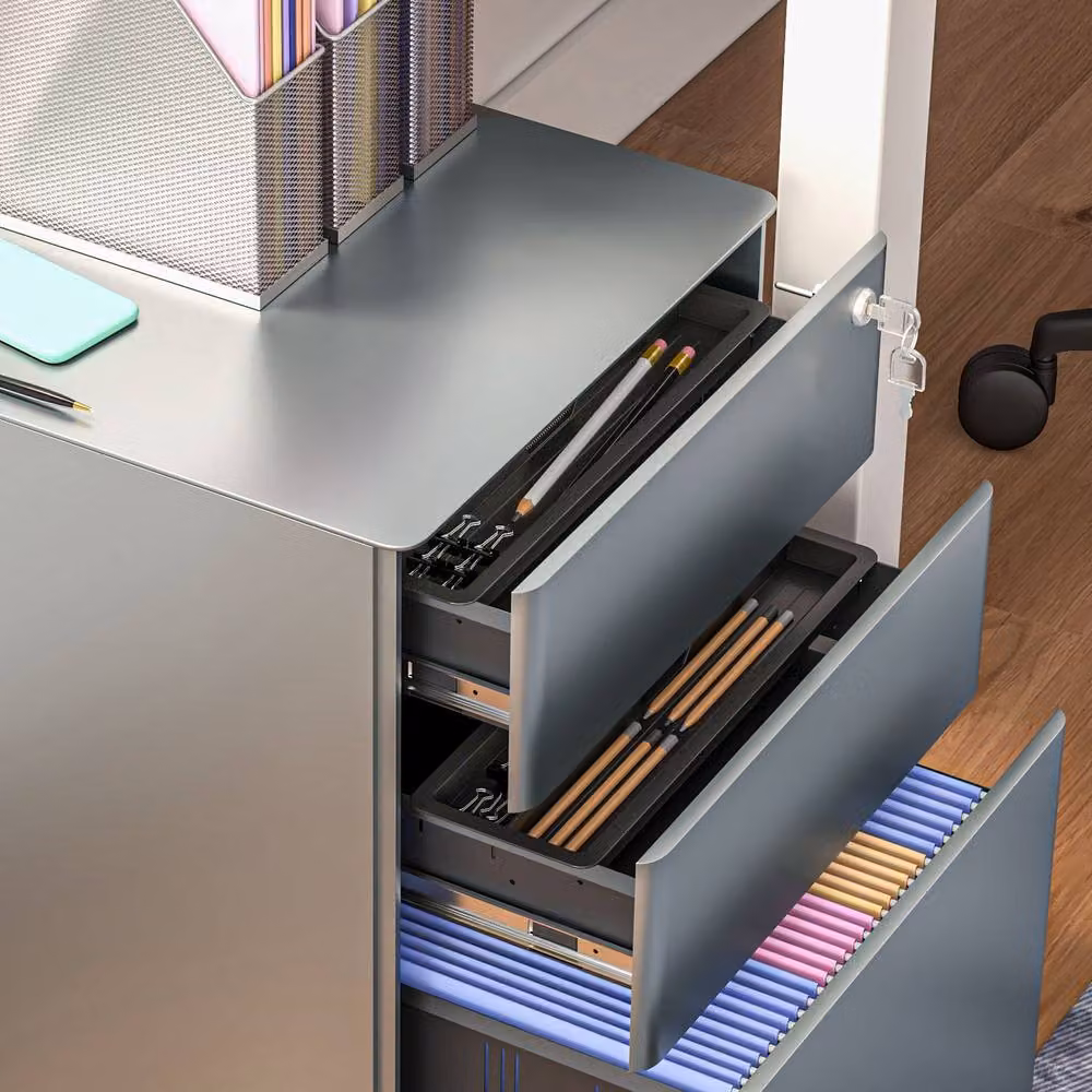 Rolipo 3-Drawer Lockable Steel Mobile Filing Cabinet in Grey – 6