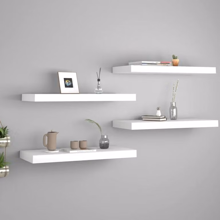 Berkfield Home Durable Floating Wall Shelves, 4 Piece Set, White, W/D/H: 60 x 23.5 x 3.8 cm