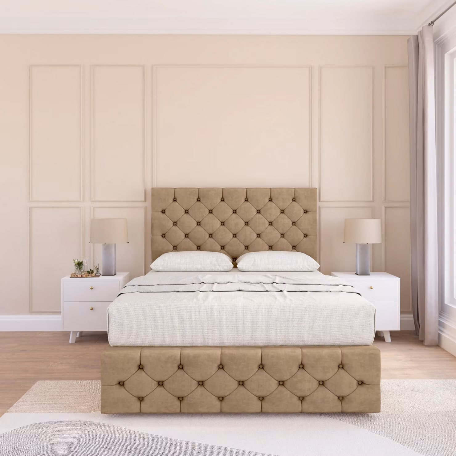Sloomy Watson Upholstered Chesterfield Divan Bed Frame with Headboard in Brown, W/D/H: 120 x 200 cm