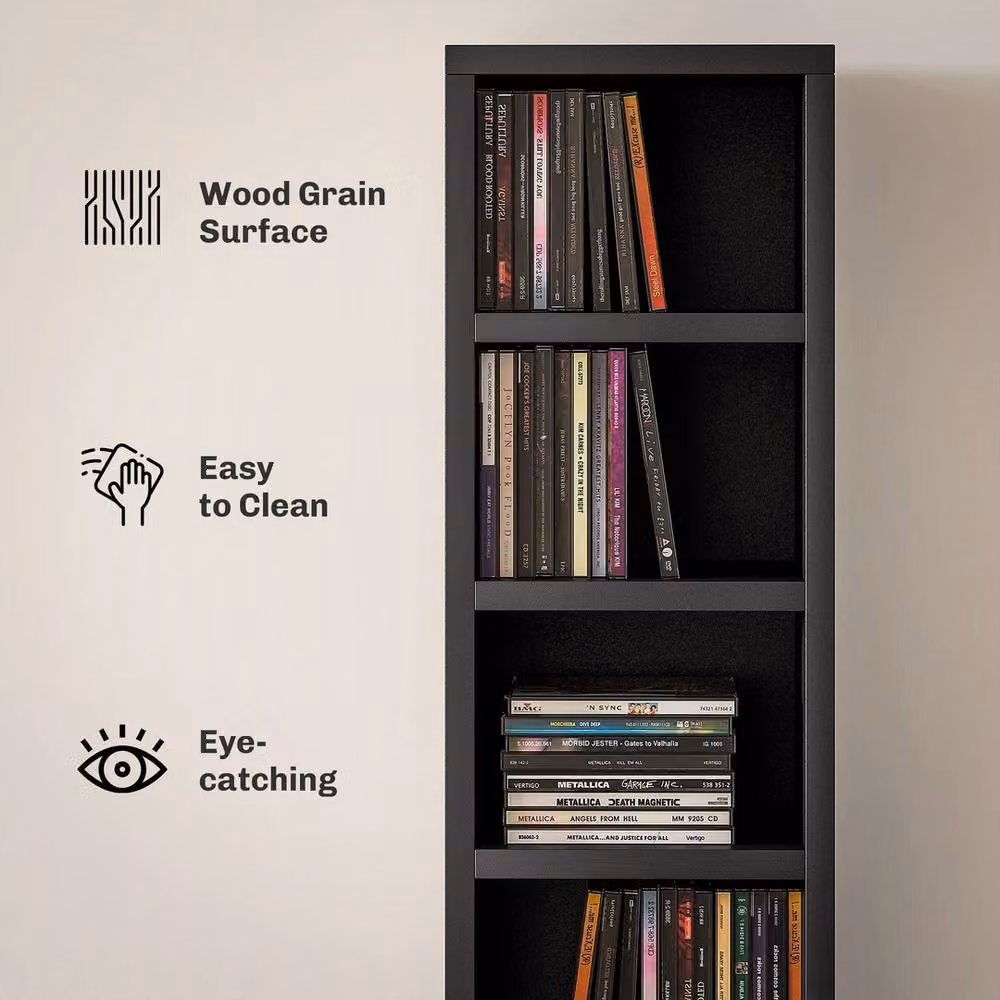 NESTLUNE 204 CD Storage Tower in Black, Height: 100 cm, Width: 15 cm – 6