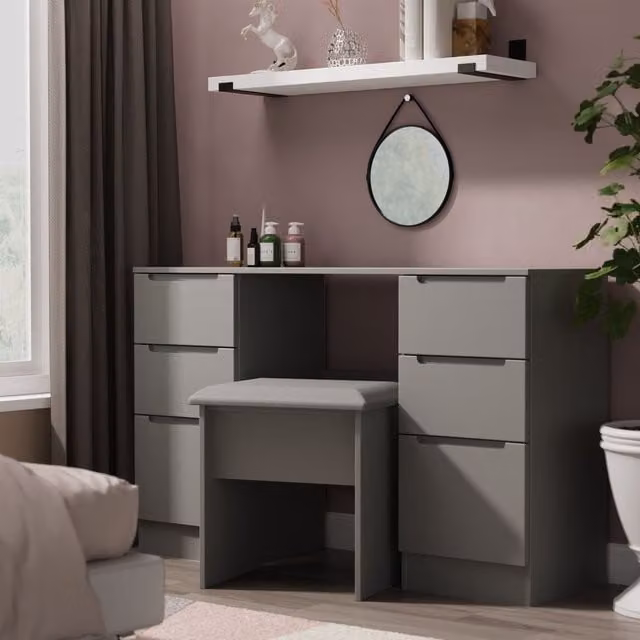 Ready Assembled 2 U Lucca 6 Drawer Kneehole Desk in Dark Grey