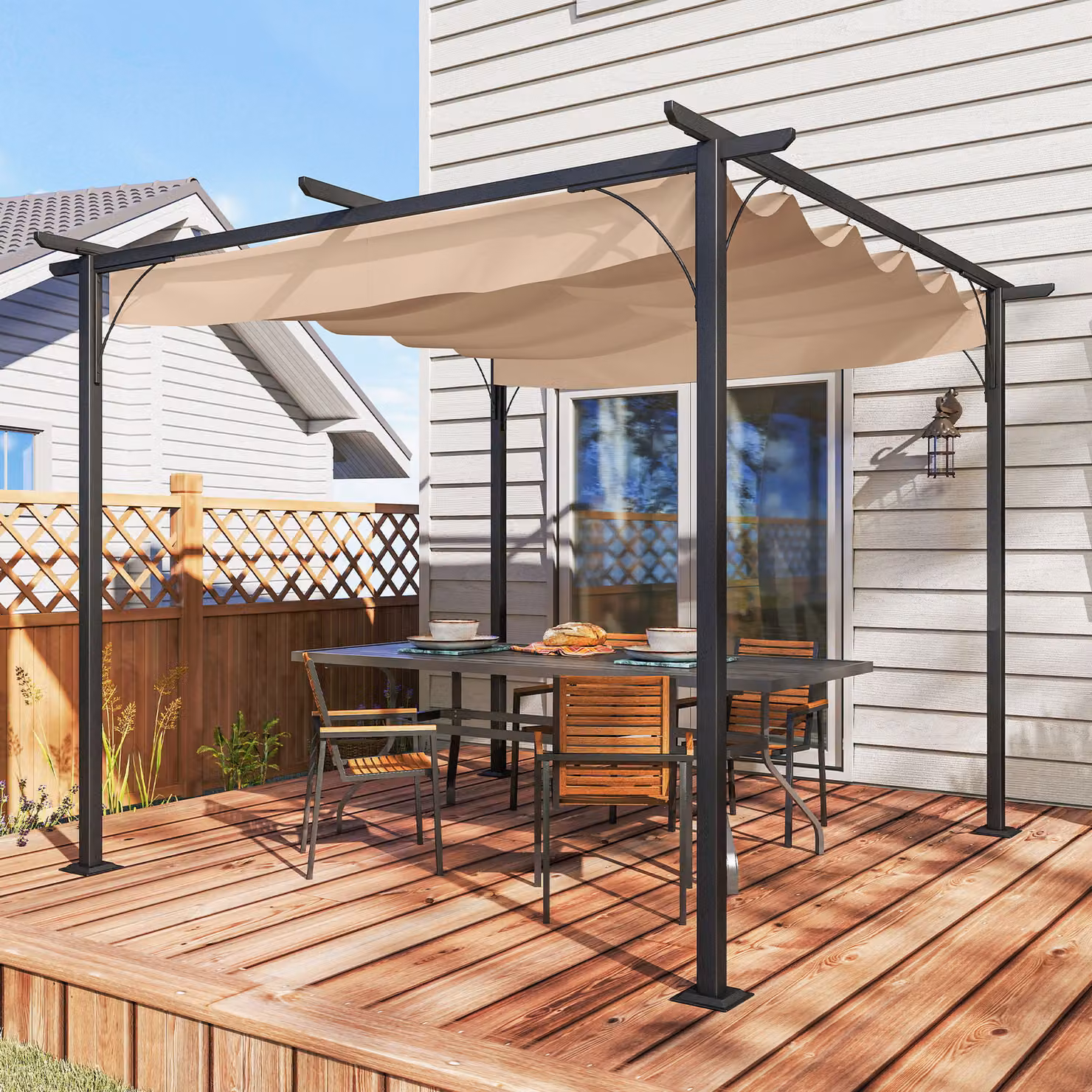 Outsunny Retractable Roof Garden Gazebo with Sides in Beige, W/D/H: 300 x 300 x 230 cm – 2